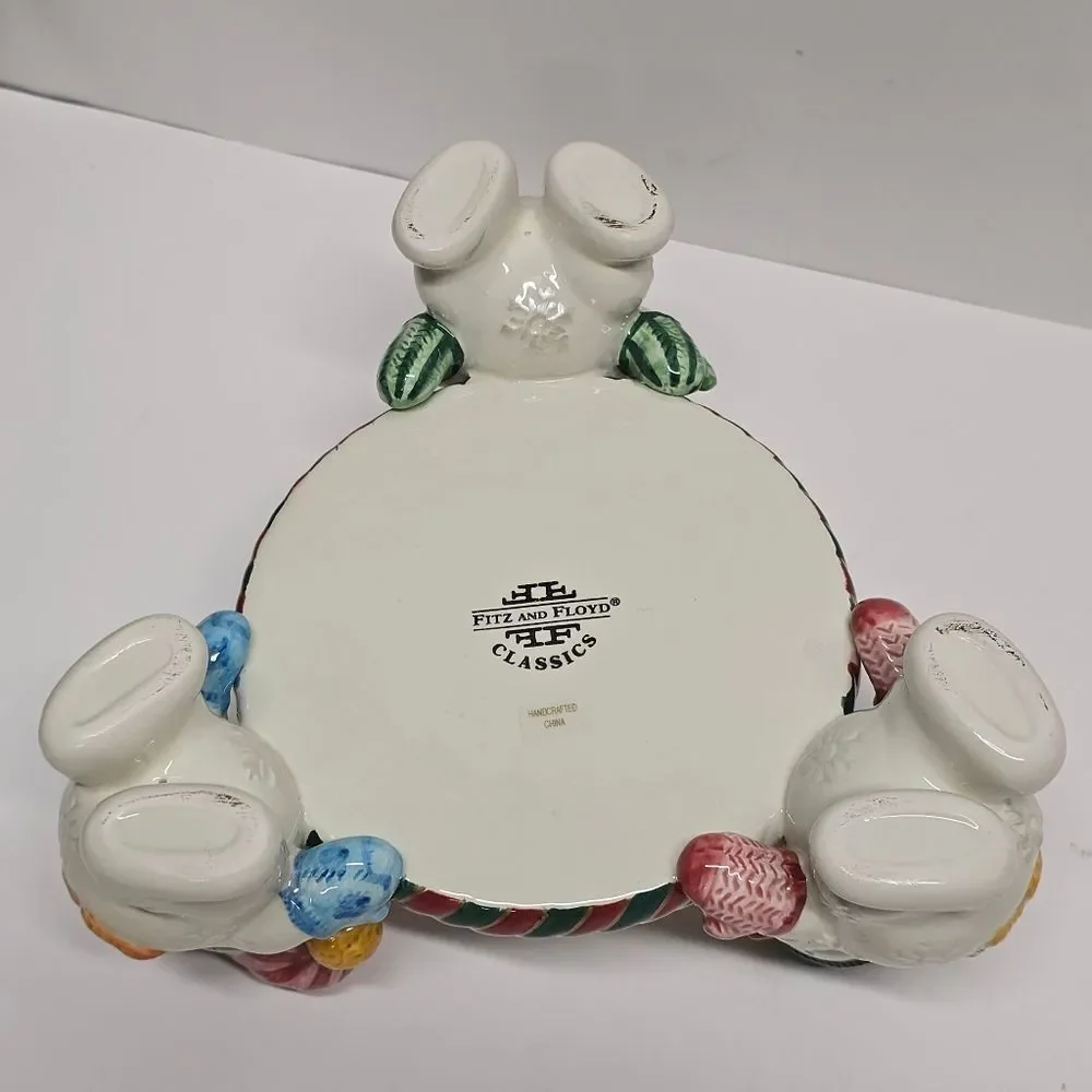 Fitz & Floyd Frosty Folks Snowmans Pillar Candle Holder Christmas Collectible